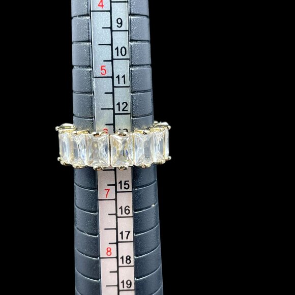 Gold Plated Baguette Eternity Ring Size 6 Crystal Glam Y2K Statement Jewelry NWO - Picture 8 of 8